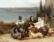 unknow artist Les dames de lete avec leur chien oil painting on canvas